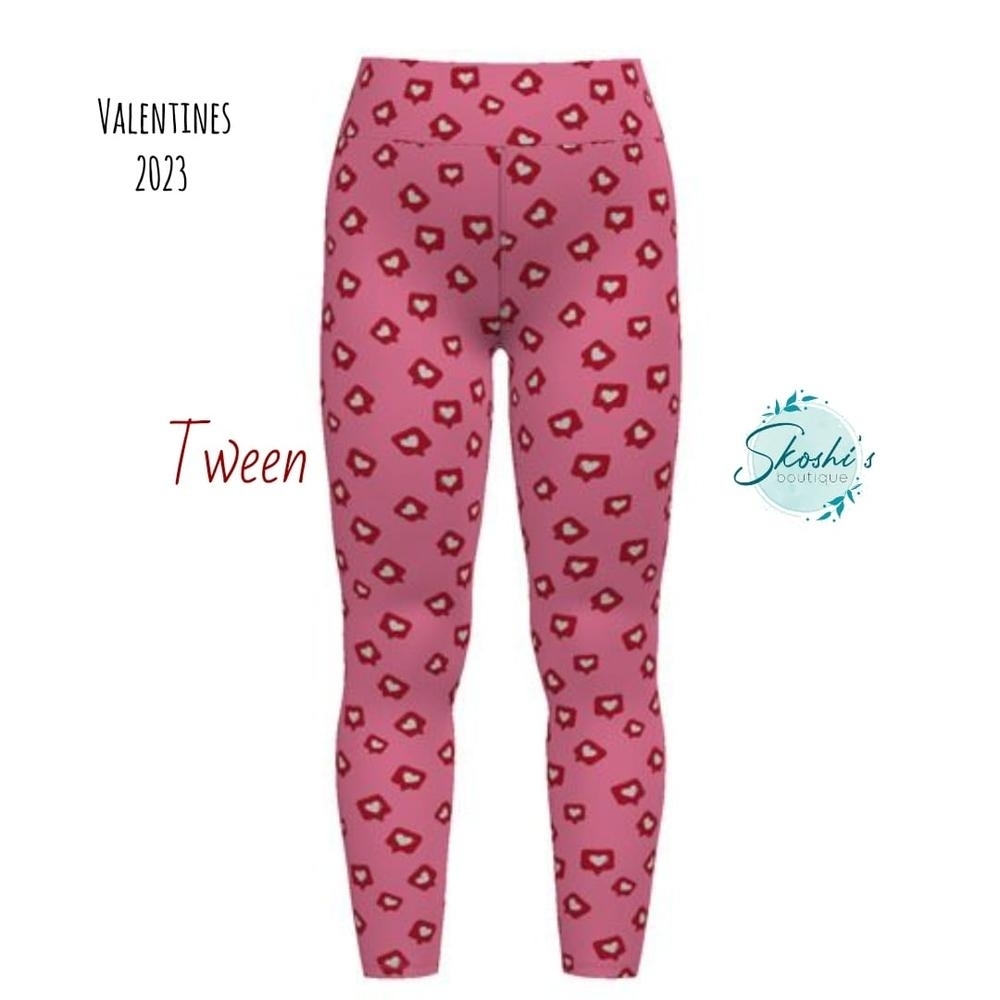 LuLaRoe Pink and Red Heart Leggings for Kids